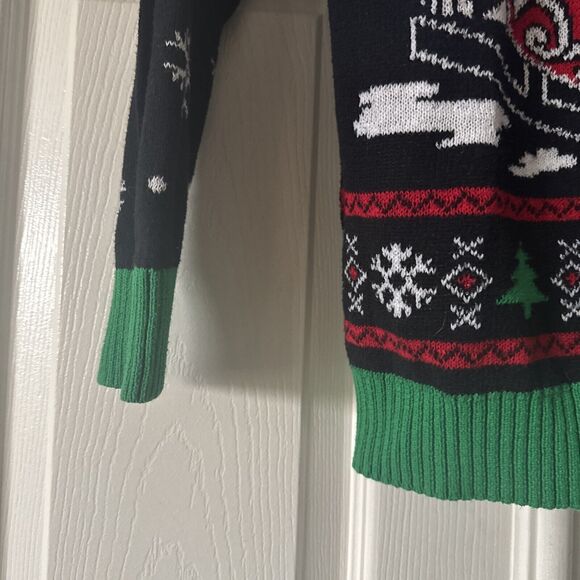 Ugly Christmas Big Kid Holiday Sweater Sz Large Cat Sleigh Funny Festive Party - Picture 4 of 11